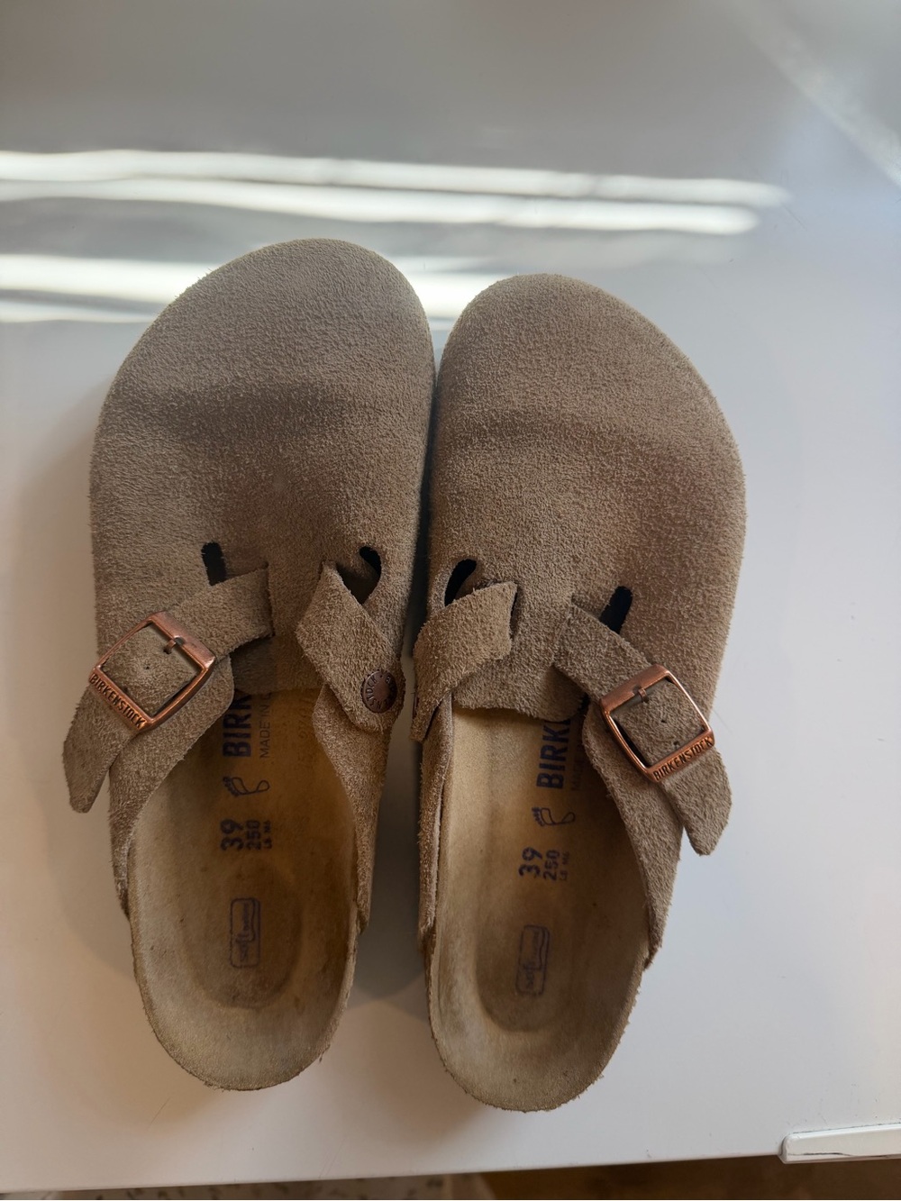 Birkenstock WOMENS  Suede Clogs in Taupe Brown